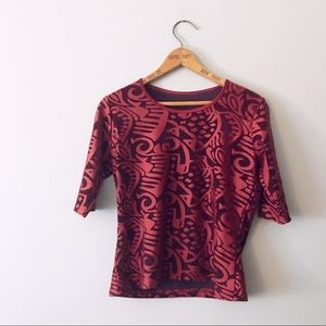 [Vintage] Velvet Cut Out Crop Top 1/2 Sleeve